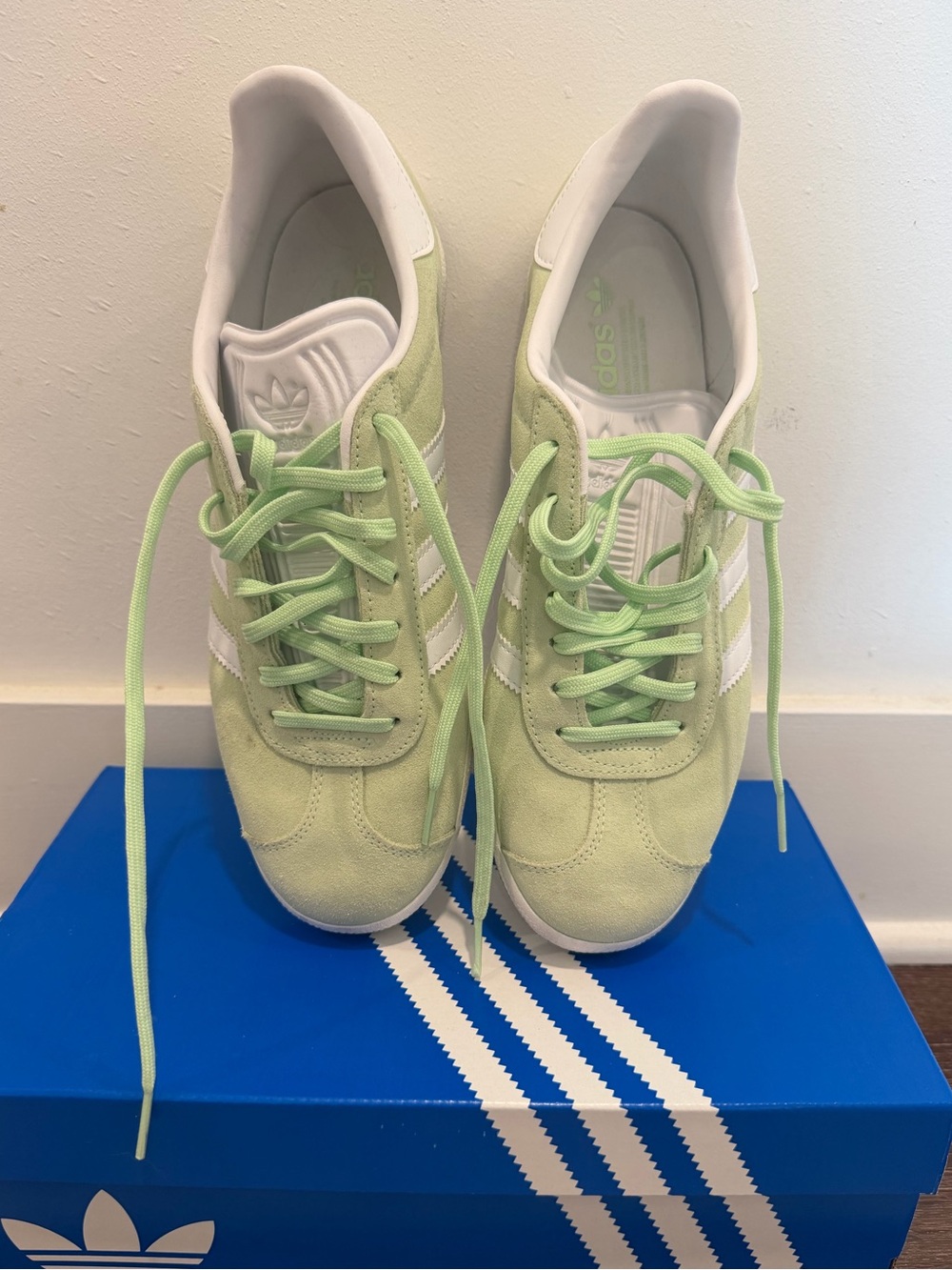 adidas Women's Mint Green Suede Sneakers with White Stripes - Picture 1 of 5